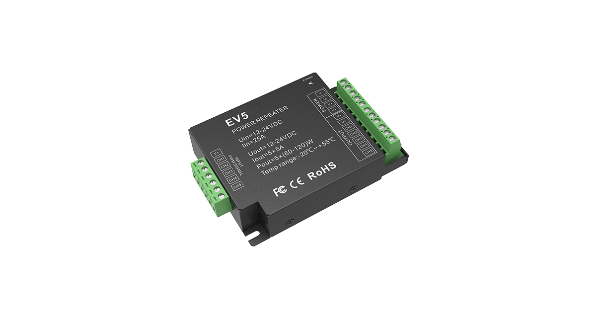 EV5 DC Constant Voltage Power Repeater | 5-Channel LED Amplifier 12–48V