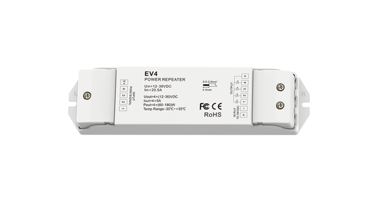 EV4 4-Channel Power Repeater | DC Constant Voltage LED Amplifier 12–24V