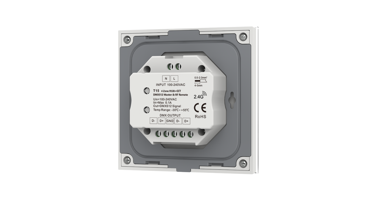 T15 RGBW+CCT Wall Panel | 4-Zone AC 100–240V LED Controller