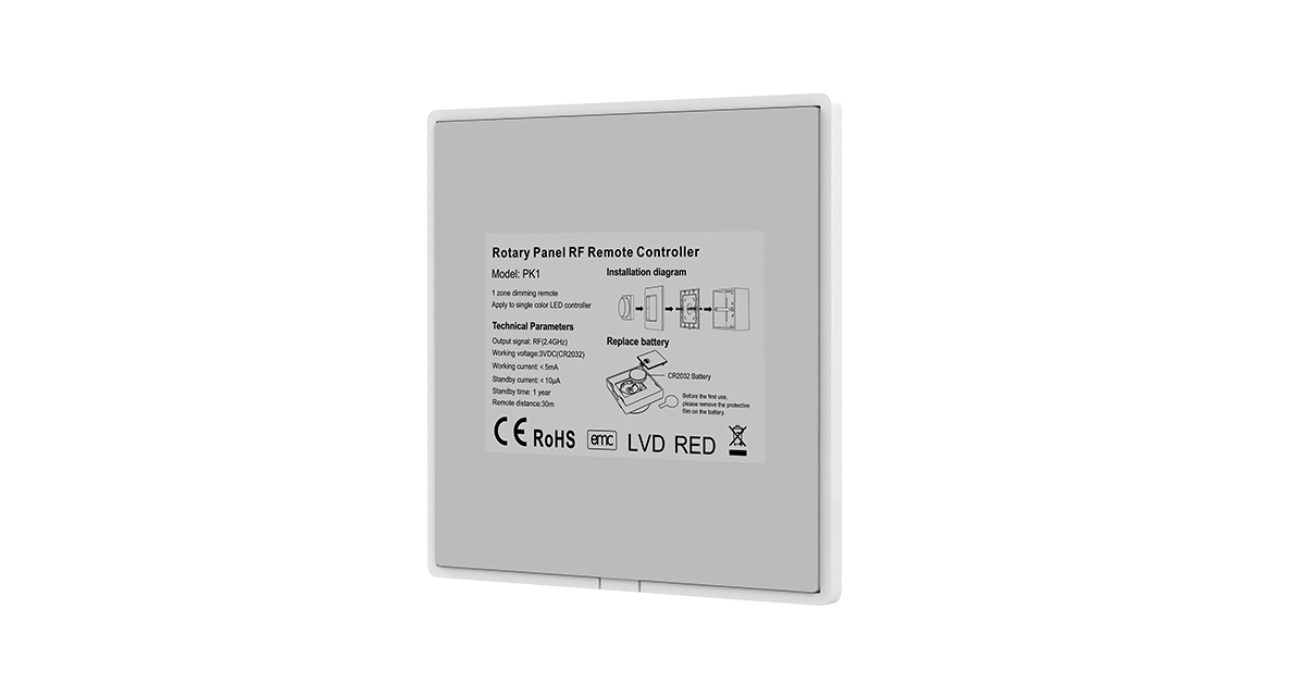 PK1 RF LED Dimmer Remote | 1-Zone 2.4G Controller (CR2032)