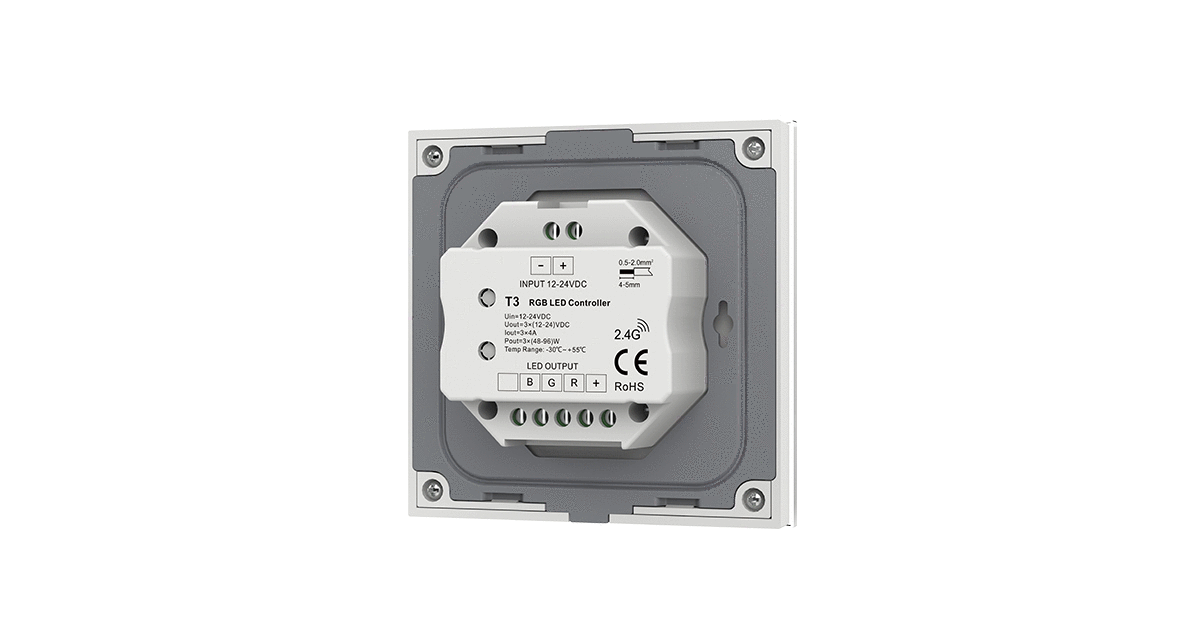 T3 RGB Touch Panel Controller | 3CH 4A 12–24V LED Wall Control