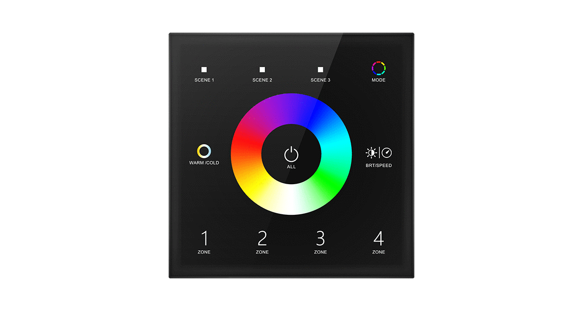 T15 RGBW+CCT Wall Panel | 4-Zone AC 100–240V LED Controller