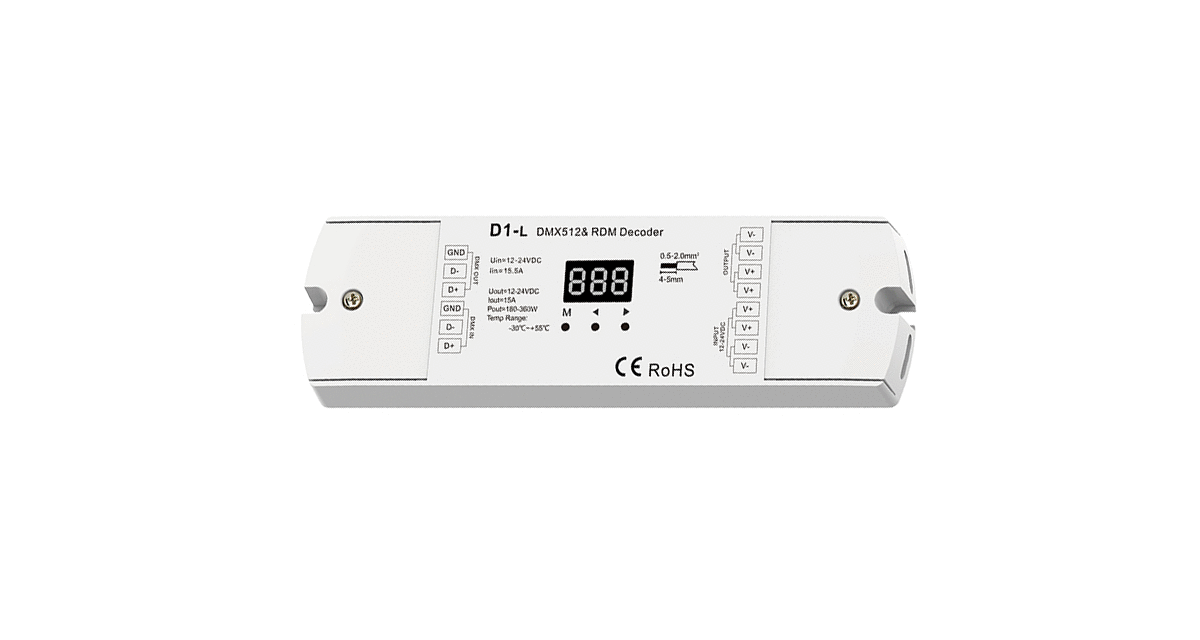 D1-L Single-Channel DMX512 Decoder | 15A 12–24V LED Controller