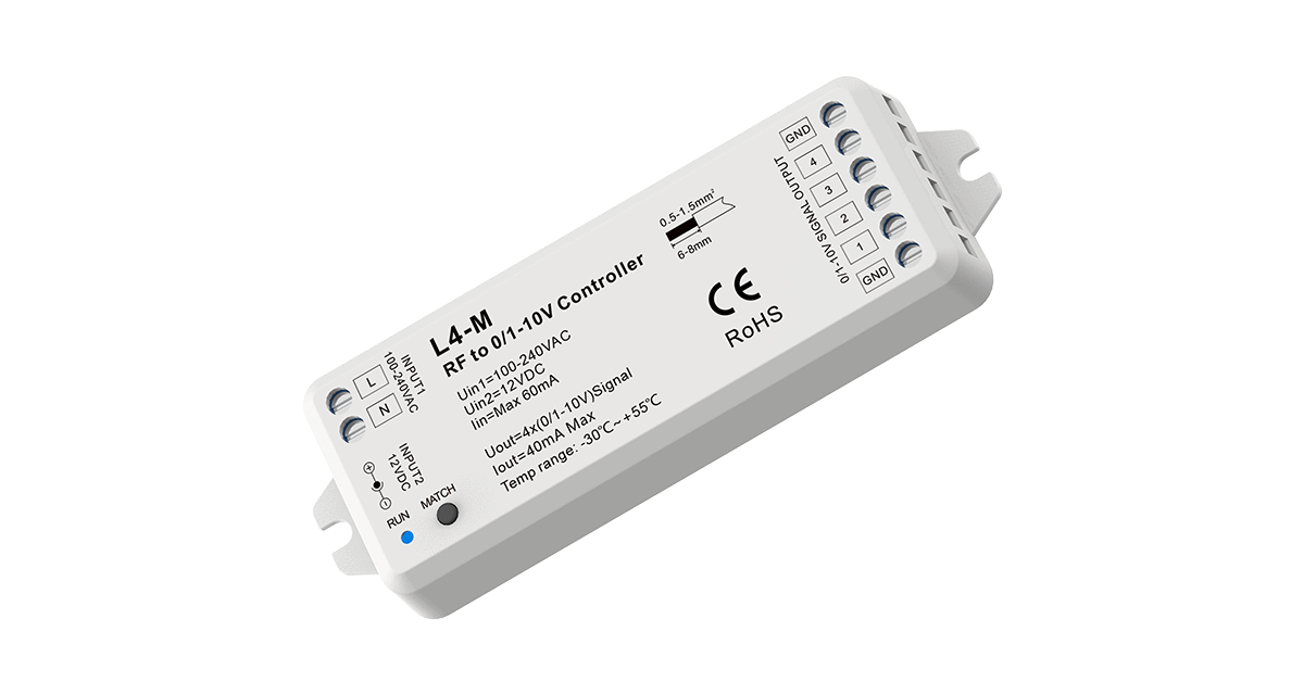 L4-M RF to 0–10V Dimmer | 4-Channel Wireless LED Control Module