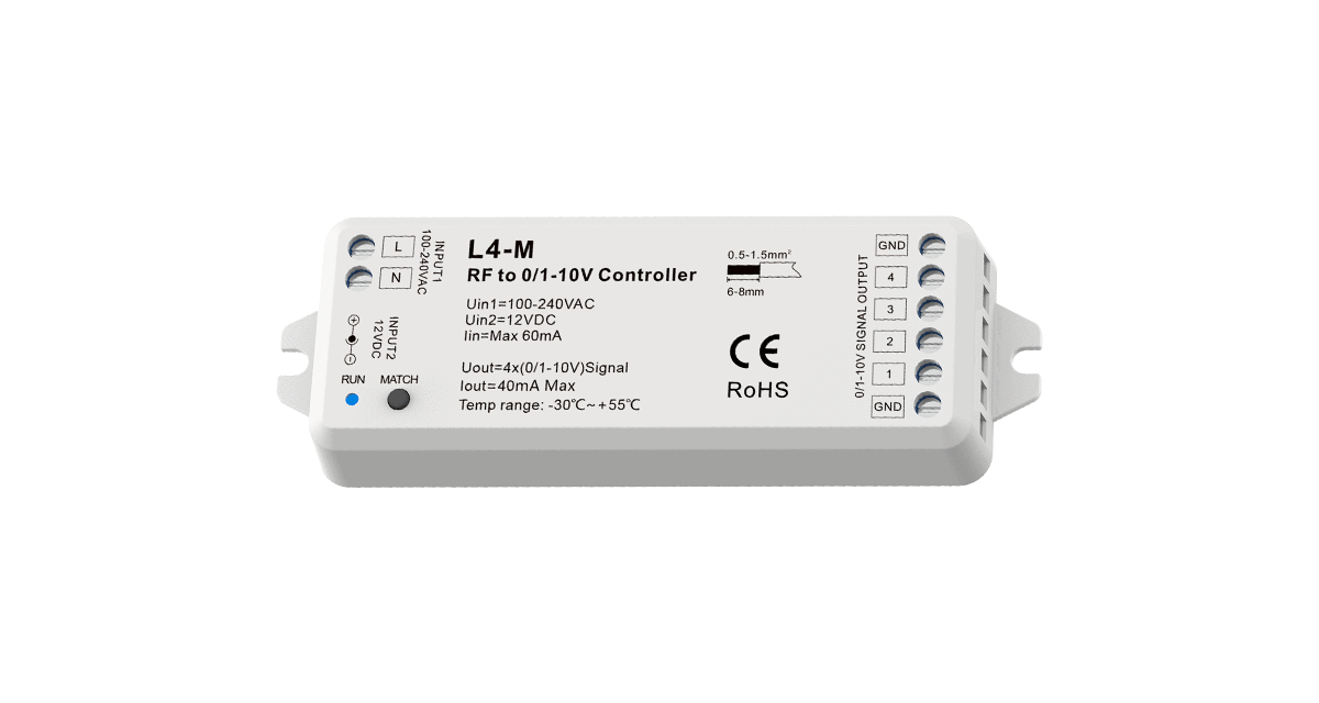 L4-M RF to 0–10V Dimmer | 4-Channel Wireless LED Control Module