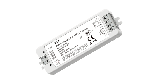 V1-F Fade-in Fade-out Push+RF LED Dimmer | 1CH 8A 12–48V Constant Voltage
