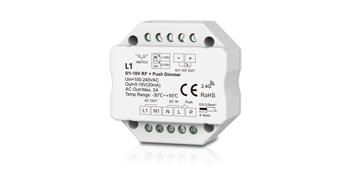 L1 RF to 0/1–10V LED Dimmer | 1-Channel Analog Dimming Receiver