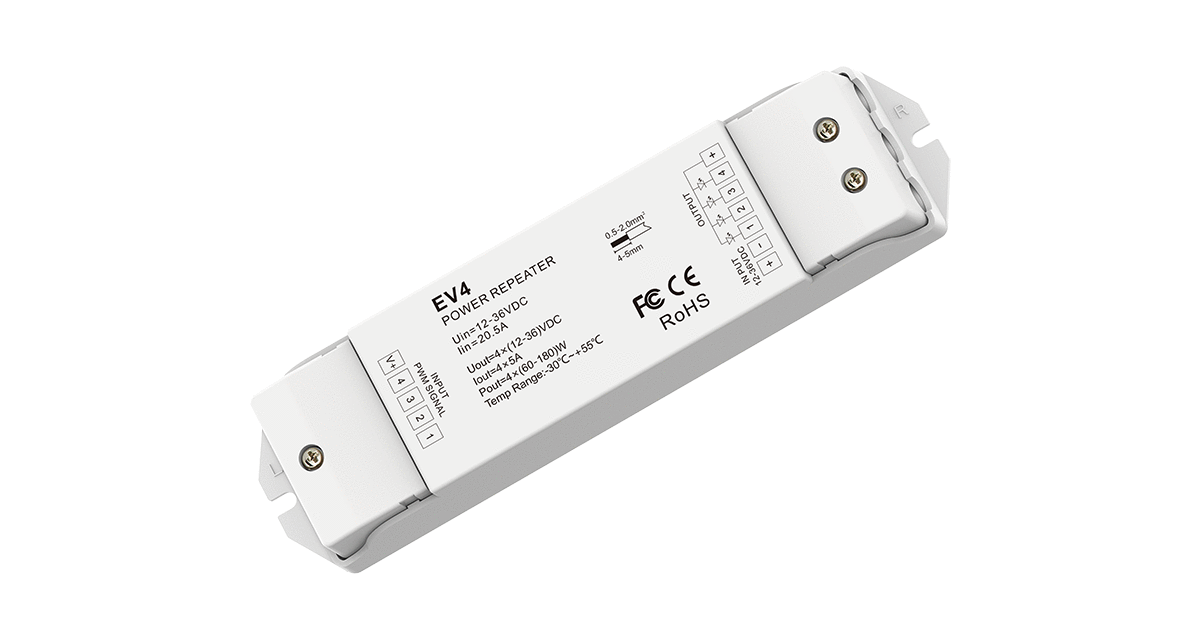 EV4 4-Channel Power Repeater | DC Constant Voltage LED Amplifier 12–24V