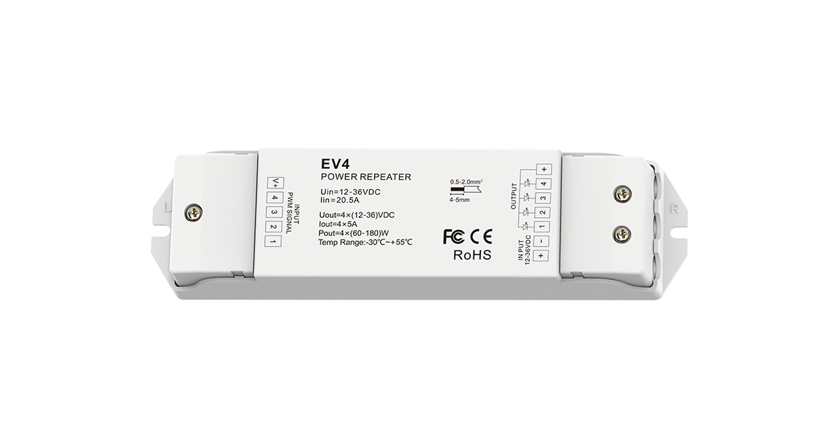 EV4 4-Channel Power Repeater | DC Constant Voltage LED Amplifier 12–24V