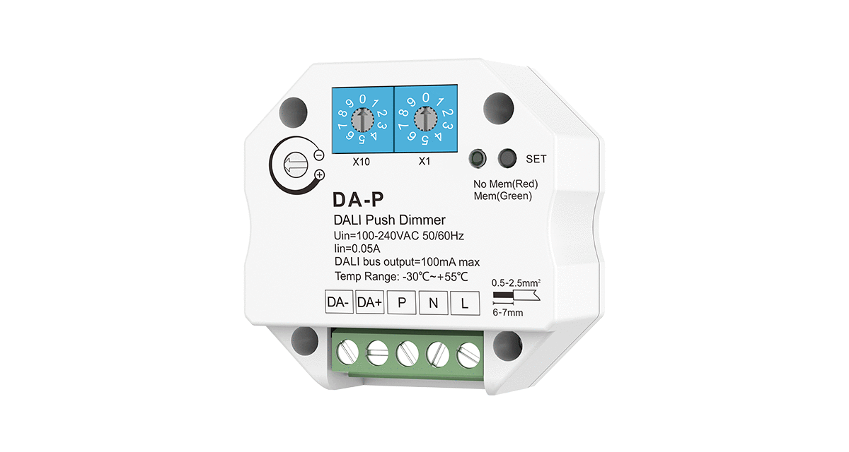 DA-P DALI Push Dimmer | 100–240V Inline Push Controller
