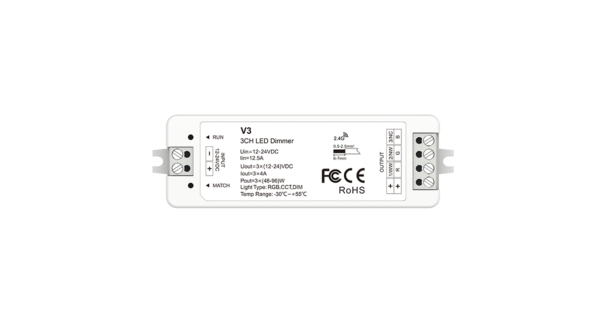 V3 RGB LED Controller | 3CH 4A 12–24V Constant Voltage Receiver