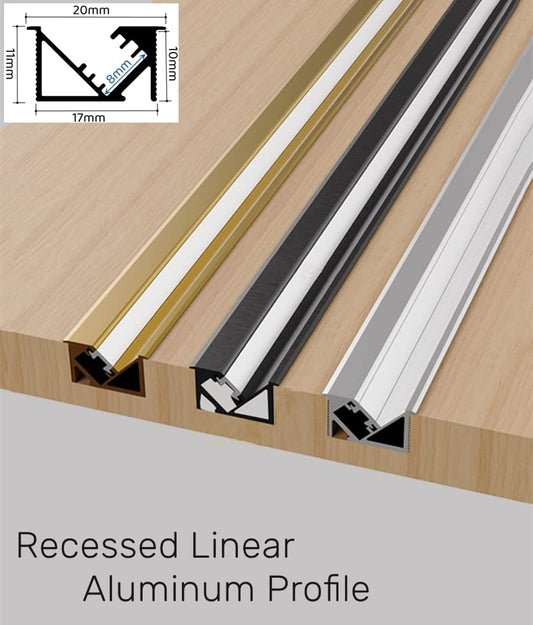 JP-20 Recessed 45° Aluminum LED Profile for LED Strip | 20 × 11mm