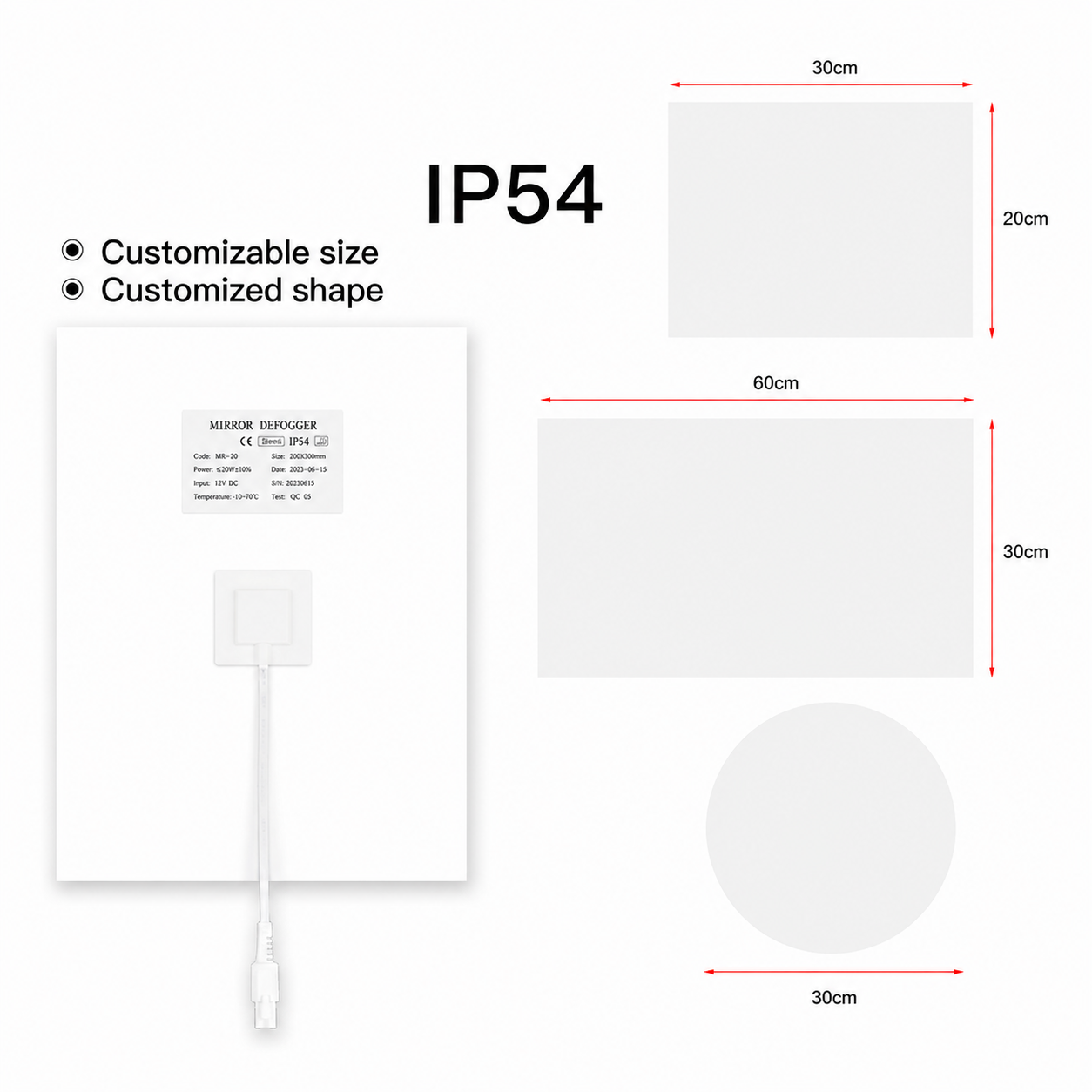 CLARIO Defogger Rectangular 30 x 30cm | Mirror Demister Pad 23W 12V IP54