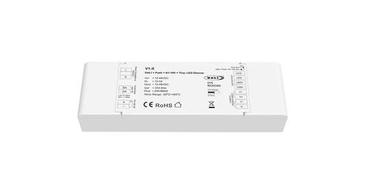 V1-X DALI + Push + 0/1-10V + Triac LED Dimmer | 1CH 20A 12-48VDC Constant Voltage